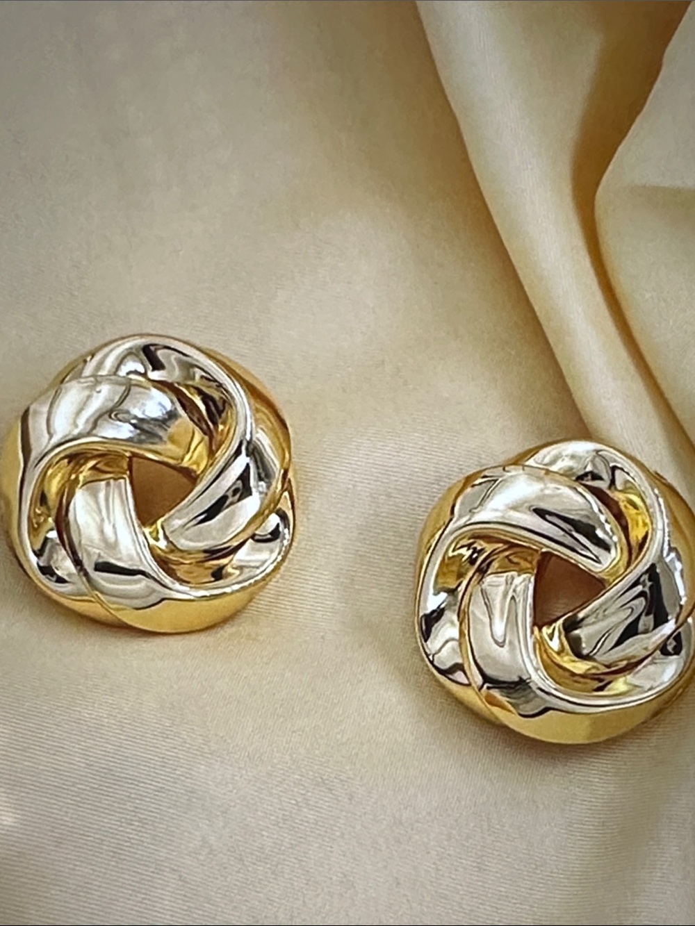 Two-Tone Gold and Silver Knot Stud Earrings - Women Jewelry
